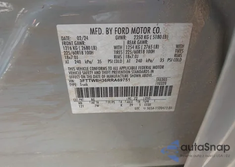 2024 Ford Maverick Xlt from USA, damaged, VIN 3FTTW8H36RRA69751